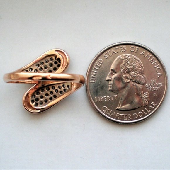 Vintage Russian Russia USSR 14K 585 Rose Pink Gold 0.37CT CZ Cluster Bypass Ring - Picture 8 of 10